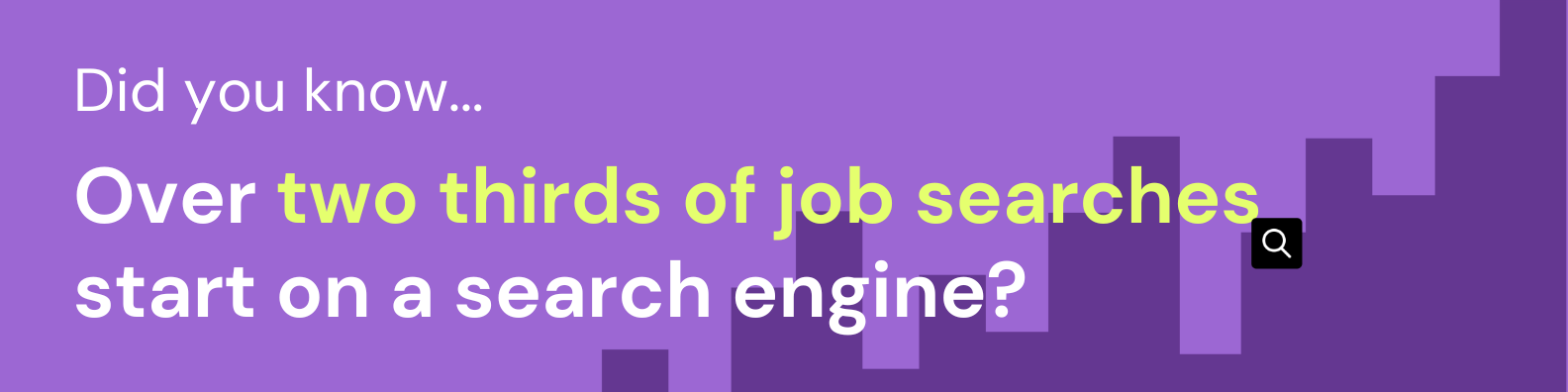 Lavender banner with purple graph graphic in background. Text reads: Did you know... over two thirds of job searches start on a search engine?