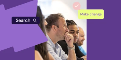 Office image on purple background