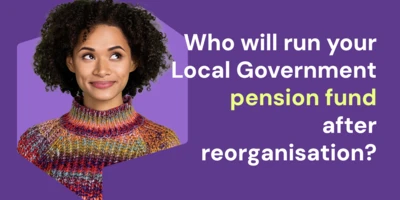 Image of female looking thoughtful with text 'Who will run your pension fund after reorganisation?'