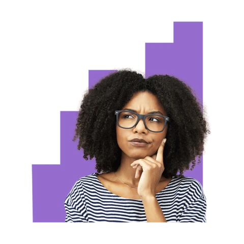 image of pensive girl with glasses with thoughtful face